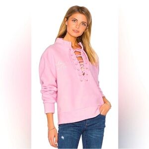 NWT REVOLVE Daydream Nation “Friday I'm in Love” in White Pullover in Pink XS